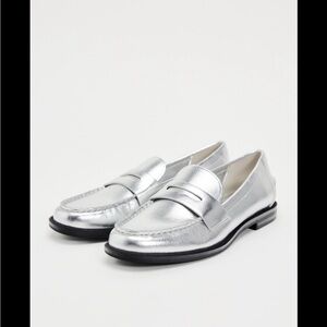 Zara Metallic Silver Women's Loafers